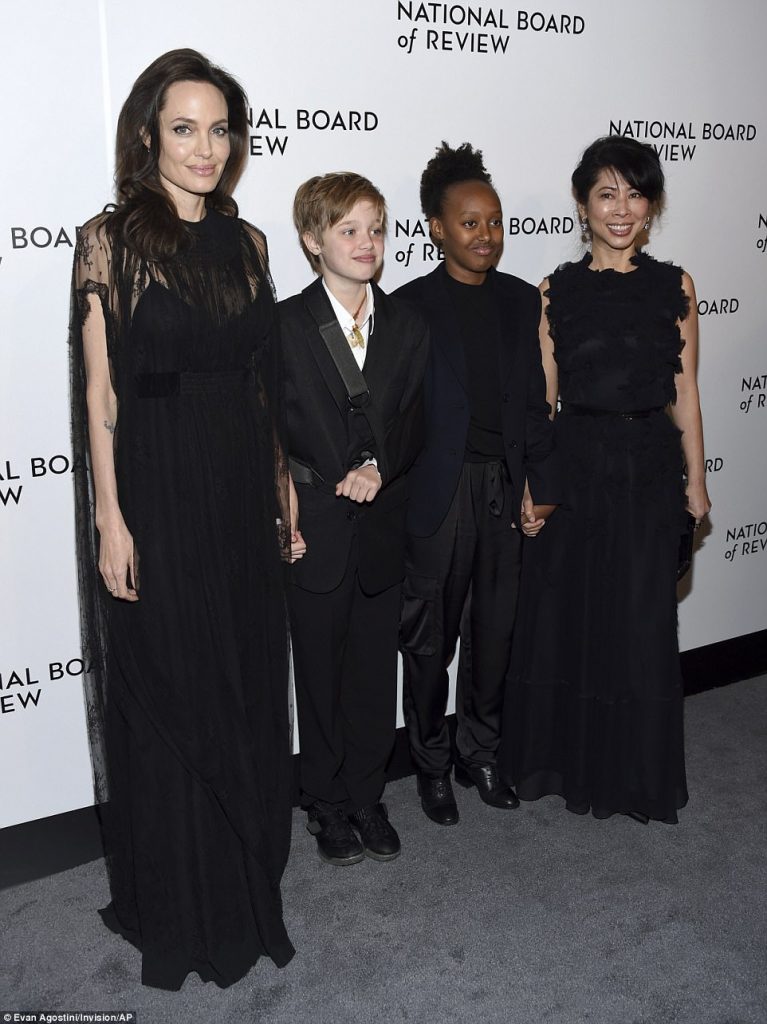 Angelina Jolie wears sheer black dress alongside Shiloh, 11, and Zahara, 13, at National Board of Review Awards Gala in New York
